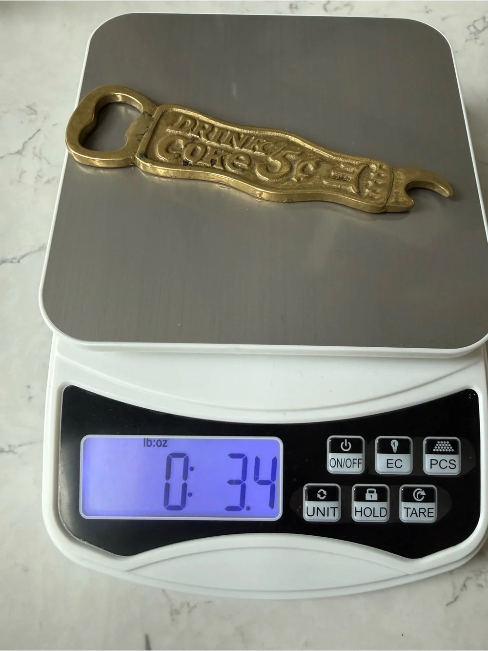 Vintage Brass Coca-Cola Bottle Opener “Drink Coke 5¢” Double Ended multi-tool